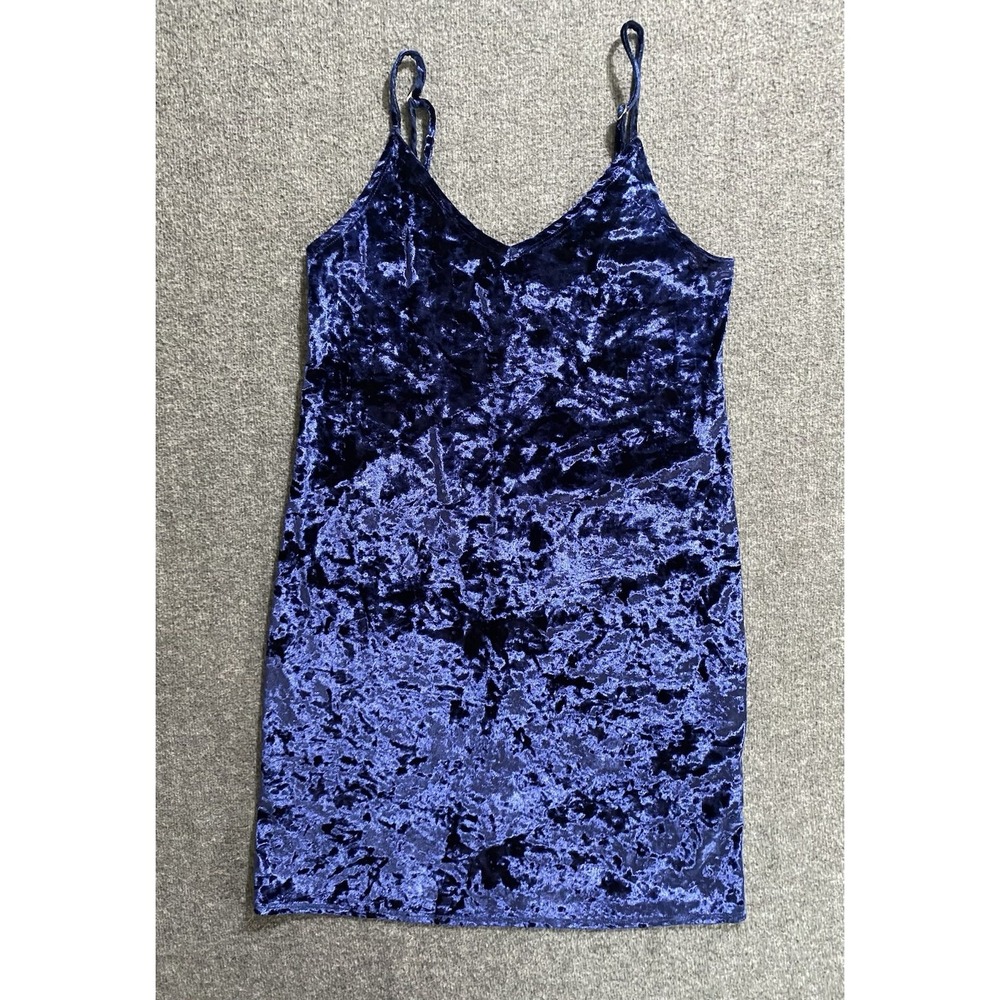 Hollister Crushed Blue Velvet Y2K Dress Spaghetti Strap Size S